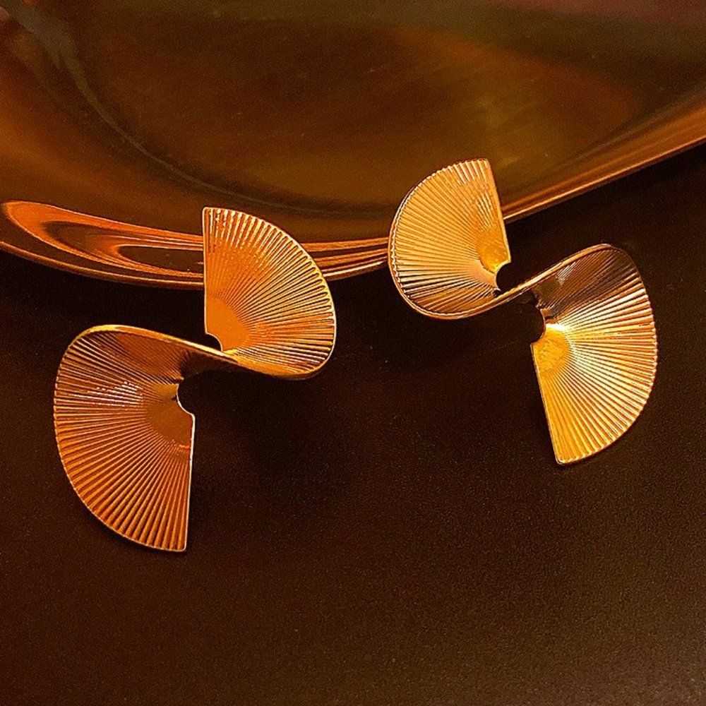 Gold and silver metal spiral fan-shaped earrings